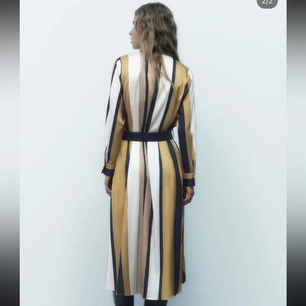 Zara NWOT Satin Striped Shirt dress - Picture 5 of 7